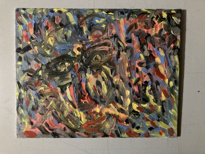 Dessin Peinture Huile Abstrait Portrait 1990 À Identifier  Abstraction Art