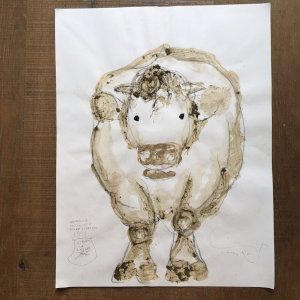 Dessin Peinture Papier Aquarelle  Bouse Taureau Vache 1995 Aquabouse