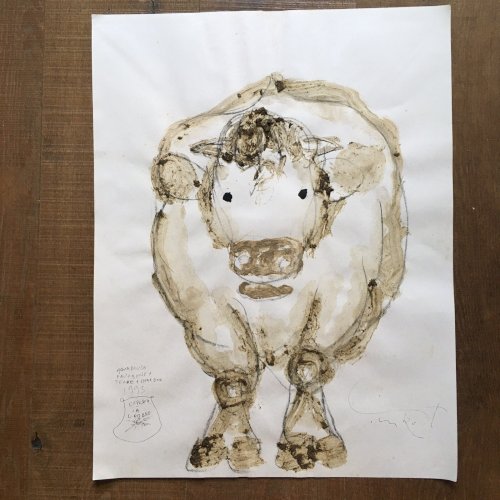 Dessin Peinture Papier Aquarelle  Bouse Taureau Vache 1995 Aquabouse