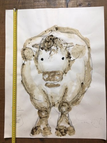 Dessin Peinture Papier Aquarelle  Bouse Taureau Vache 1995 Aquabouse