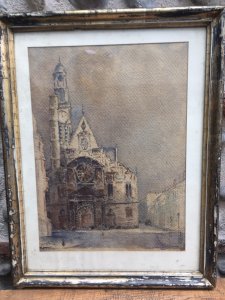 Dessin Peinture Papier Aquarelle Église Sain Etienne Du Mont Paris 1925 Art