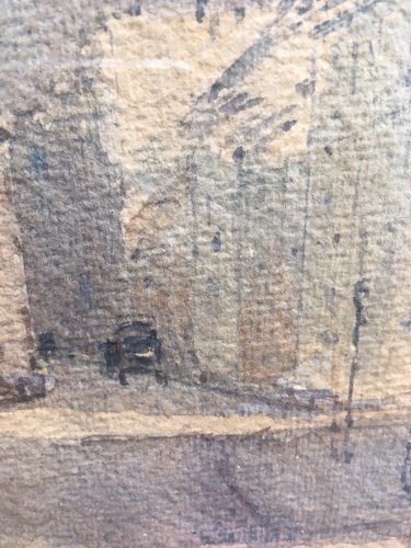 Dessin Peinture Papier Aquarelle Église Sain Etienne Du Mont Paris 1925 Art