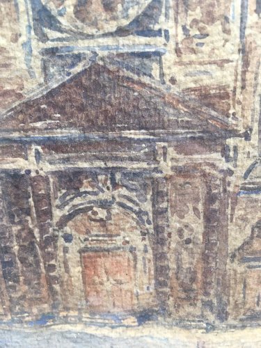 Dessin Peinture Papier Aquarelle Église Sain Etienne Du Mont Paris 1925 Art