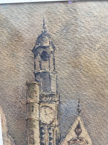 Dessin Peinture Papier Aquarelle Église Sain Etienne Du Mont Paris 1925 Art