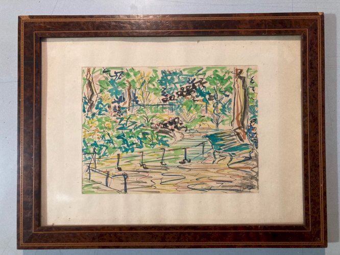 Dessin Peinture Papier Aquarelle Paysage Ville Paris 1920 Ancien Lebourg ?