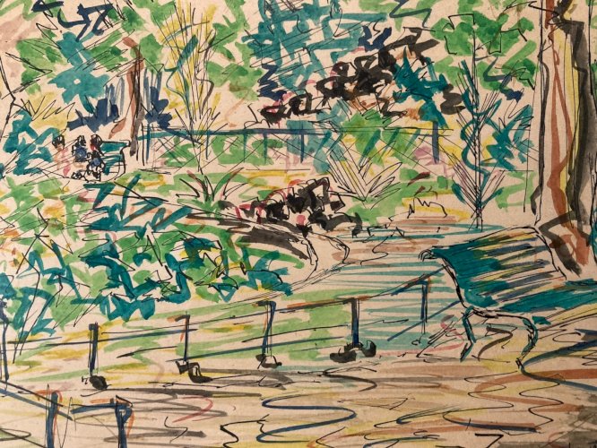 Dessin Peinture Papier Aquarelle Paysage Ville Paris 1920 Ancien Lebourg ?