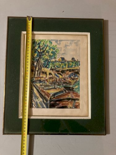 Dessin Peinture Papier Aquarelle Péniche Seine Paris 1920 Ancien Lebourg ?