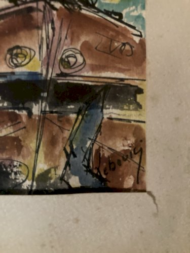 Dessin Peinture Papier Aquarelle Péniche Seine Paris 1920 Ancien Lebourg ?