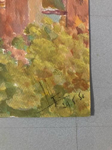 Dessin Peinture Papier Toulouse ? Château Église Gouache 1950 A Identifier