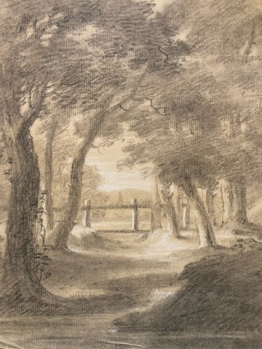 Dessin Pierre Noire XIXe mine De Plomb Arbre Foret Ancien 1850 Paysage Art