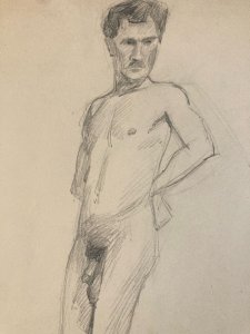 Dessin Portrait 1910 Nu Académique Mine De Plomb Art Deco ancien homme crayon