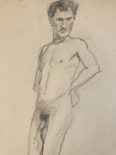 Dessin Portrait 1910 Nu Académique Mine De Plomb Art Deco ancien homme crayon