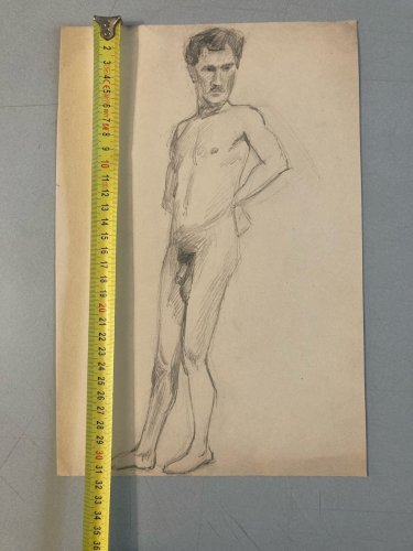 Dessin Portrait 1910 Nu Académique Mine De Plomb Art Deco ancien homme crayon