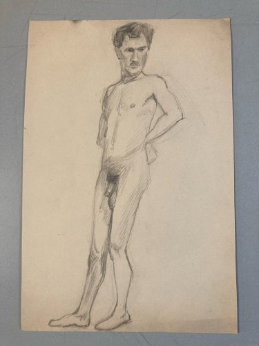 Dessin Portrait 1910 Nu Académique Mine De Plomb Art Deco ancien homme crayon