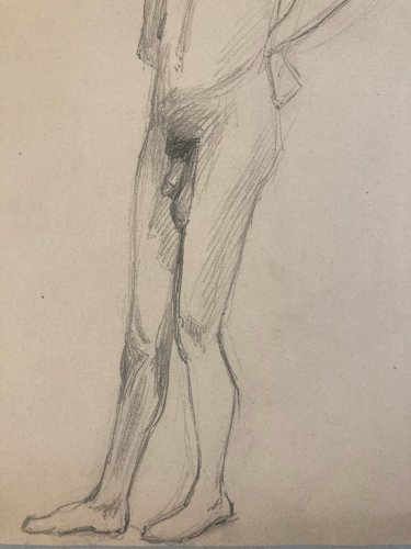 Dessin Portrait 1910 Nu Académique Mine De Plomb Art Deco ancien homme crayon