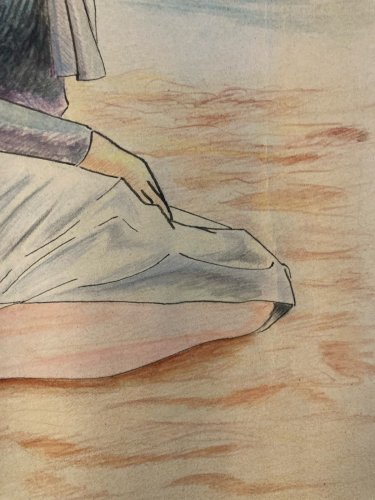 Dessin Portrait 1930 Crayon Papier Femme  Nouveau Déco Art Main  Epoque XXe