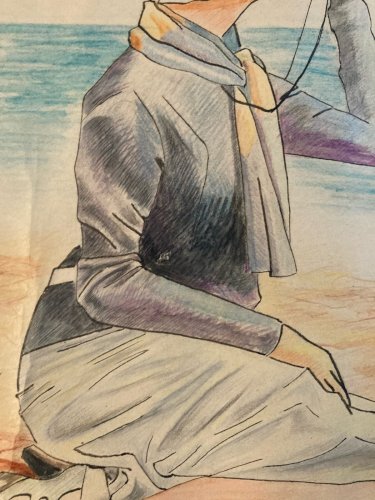 Dessin Portrait 1930 Crayon Papier Femme  Nouveau Déco Art Main  Epoque XXe