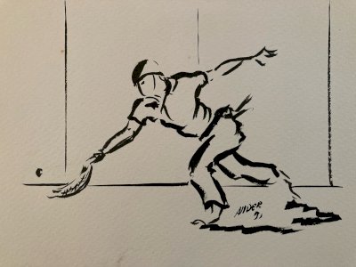 Dessin Portrait Basque Pelote 1980 A Identifier Art Chistera Encre Sport