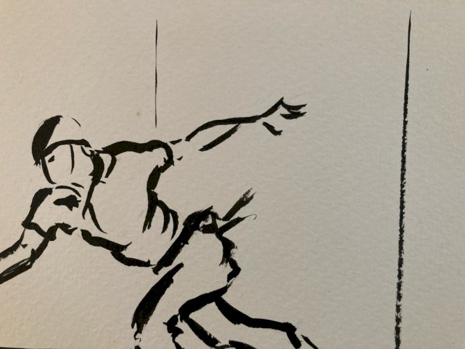 Dessin Portrait Basque Pelote 1980 A Identifier Art Chistera Encre Sport