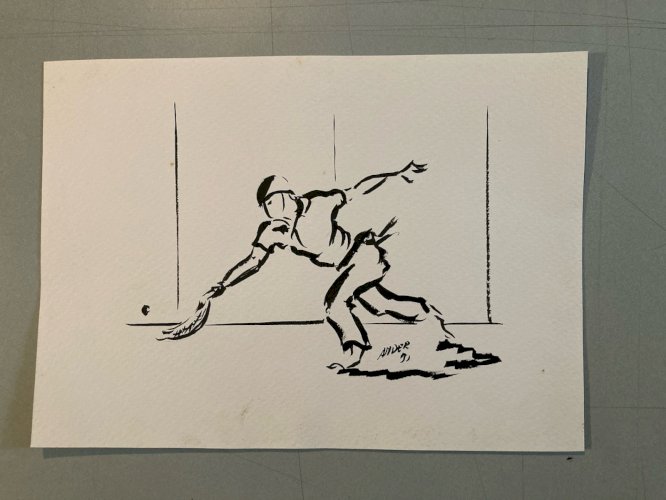 Dessin Portrait Basque Pelote 1980 A Identifier Art Chistera Encre Sport