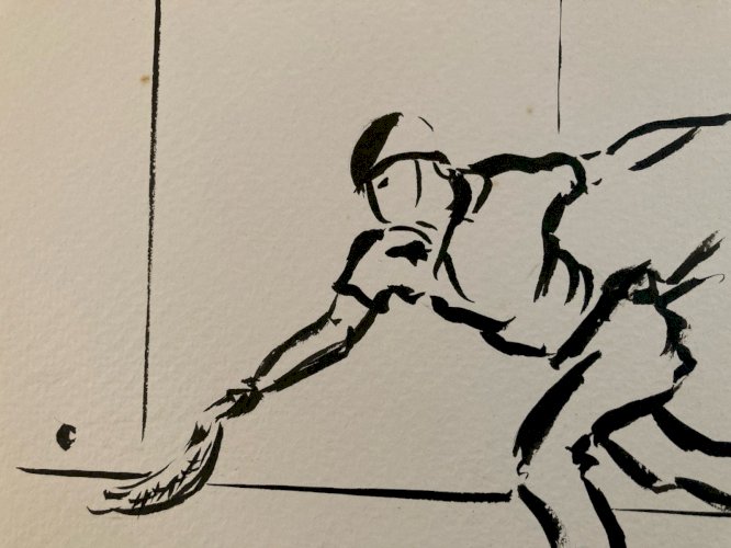 Dessin Portrait Basque Pelote 1980 A Identifier Art Chistera Encre Sport