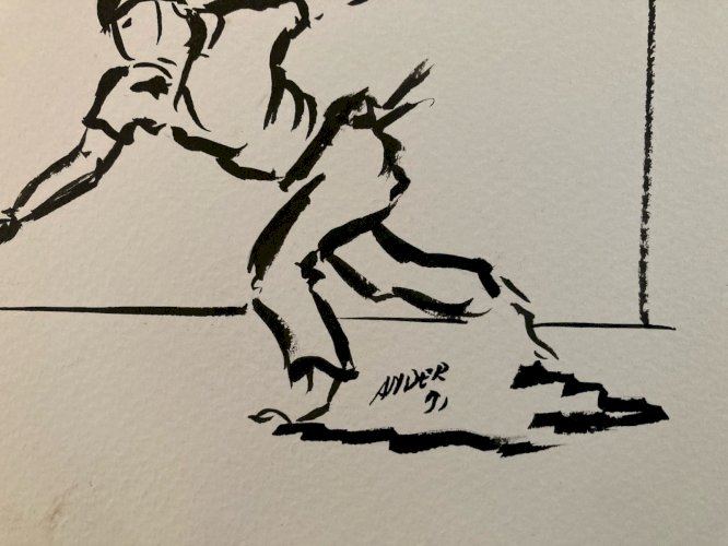 Dessin Portrait Basque Pelote 1980 A Identifier Art Chistera Encre Sport