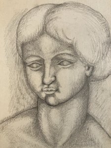 Drawing Portrait Pencil Paper Woman 1920 New Art Deco Vintage 20th Century
