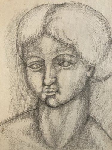 Dessin Portrait Crayon Papier Femme 1920 Nouveau Déco Ancien  Epoque XXe