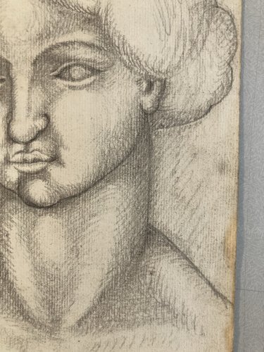 Dessin Portrait Crayon Papier Femme 1920 Nouveau Déco Ancien  Epoque XXe
