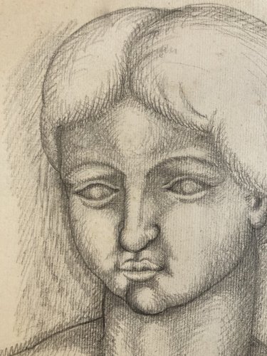 Dessin Portrait Crayon Papier Femme 1920 Nouveau Déco Ancien  Epoque XXe