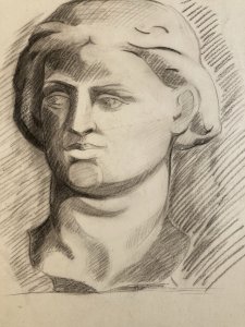 Drawing Portrait Pencil Paper Woman 1920 New Deco Art Greek 20th Century