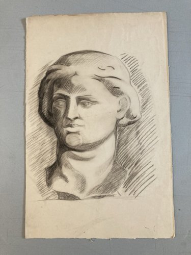 Dessin Portrait Crayon Papier Femme 1920 Nouveau Déco Art Grec  Epoque XXe