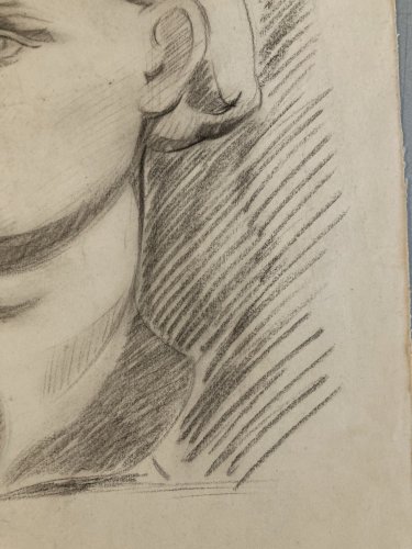 Dessin Portrait Crayon Papier Femme 1920 Nouveau Déco Art Grec  Epoque XXe