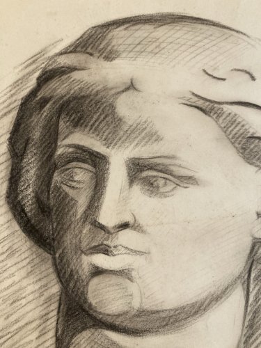 Dessin Portrait Crayon Papier Femme 1920 Nouveau Déco Art Grec  Epoque XXe