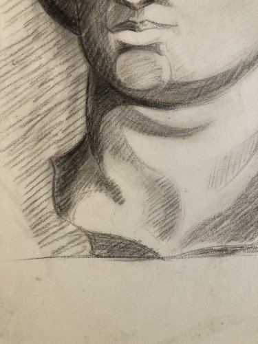 Dessin Portrait Crayon Papier Femme 1920 Nouveau Déco Art Grec  Epoque XXe