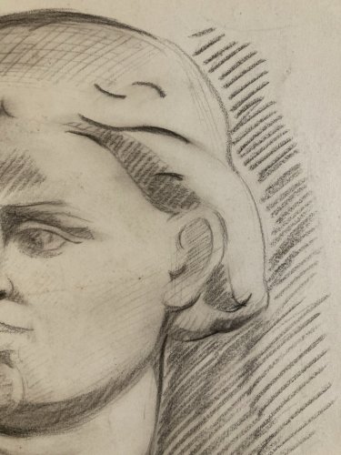 Dessin Portrait Crayon Papier Femme 1920 Nouveau Déco Art Grec  Epoque XXe