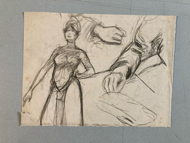 Dessin Portrait Crayon Papier Femme 1920 Nouveau Déco Art Main  Epoque