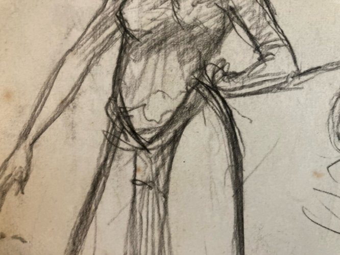 Dessin Portrait Crayon Papier Femme 1920 Nouveau Déco Art Main  Epoque