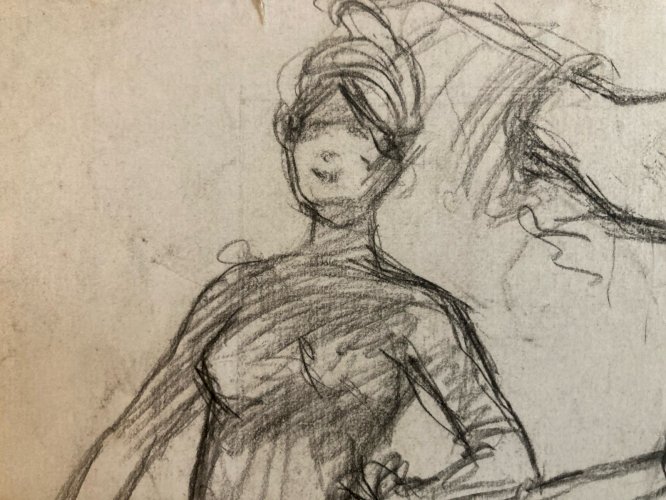 Dessin Portrait Crayon Papier Femme 1920 Nouveau Déco Art Main  Epoque