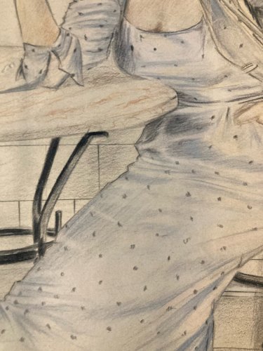 Dessin Portrait Crayon Papier Femme 1930 Nouveau Déco Art Main  Epoque XXe