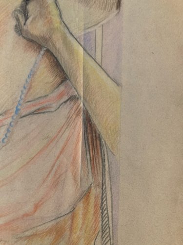Dessin Portrait Crayon Papier Femme 1930 Nouveau Déco Art Main  Epoque