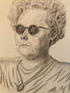 Dessin  Portrait Crayon Papier Femme Lunettes 1952 Art Déco Etude Signé Drawing