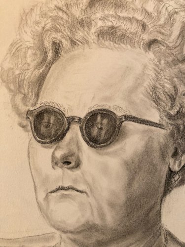 Dessin  Portrait Crayon Papier Femme Lunettes 1952 Art Déco Etude Signé Drawing