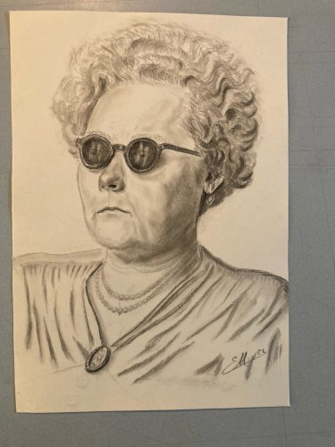 Dessin  Portrait Crayon Papier Femme Lunettes 1952 Art Déco Etude Signé Drawing