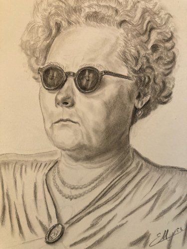 Dessin  Portrait Crayon Papier Femme Lunettes 1952 Art Déco Etude Signé Drawing