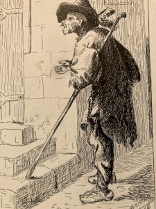 Dessin Portrait, Encre Homme  Mendiant 1914 Art Deco Ancien Drawing Old Art