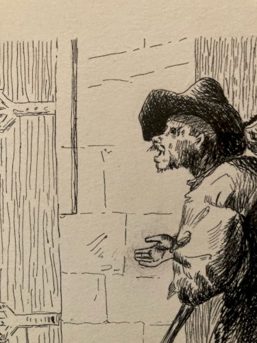 Dessin Portrait, Encre Homme  Mendiant 1914 Art Deco Ancien Drawing Old Art