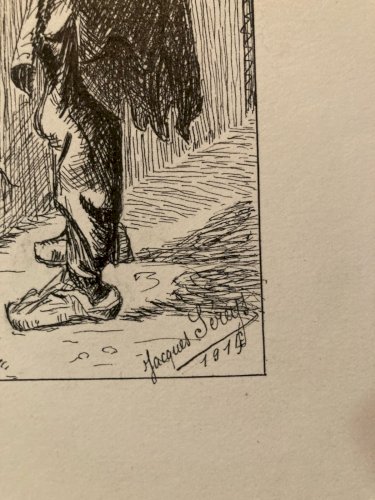 Dessin Portrait, Encre Homme  Mendiant 1914 Art Deco Ancien Drawing Old Art