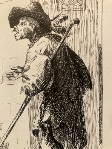 Dessin Portrait, Encre Homme  Mendiant 1914 Art Deco Ancien Drawing Old Art