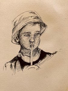 Drawing Portrait Young Boy Child Ink 1980 To Identify Art Head